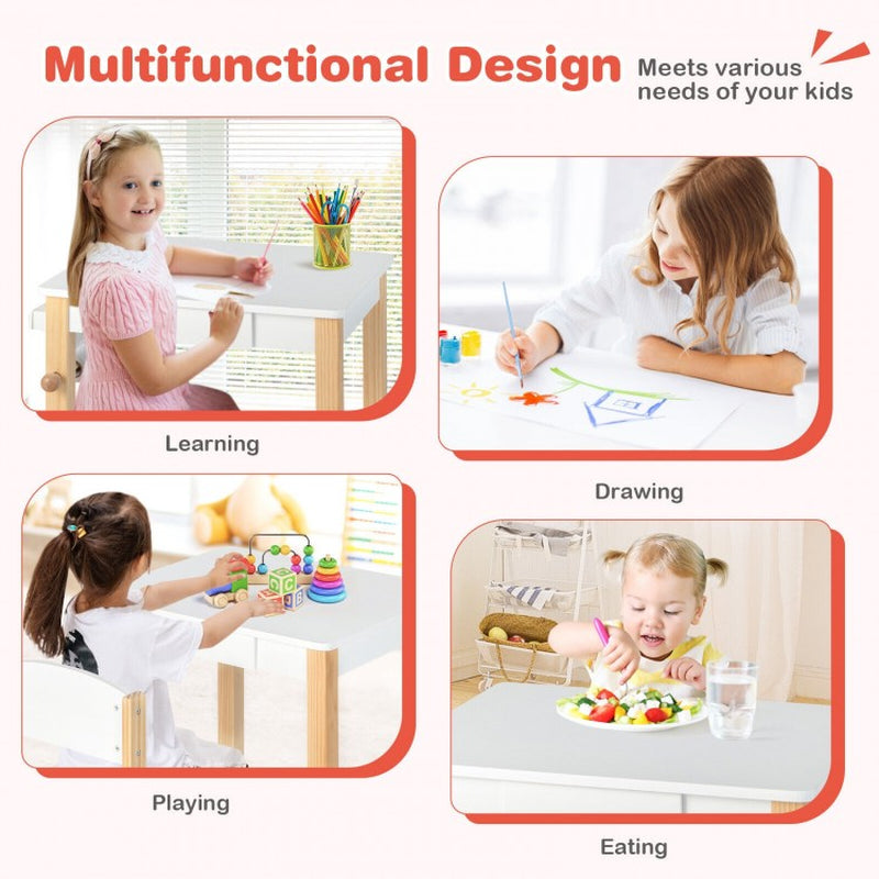 Children's Art Table and Chair Set with Storage Drawer, Paper Roll, and Two Markers
