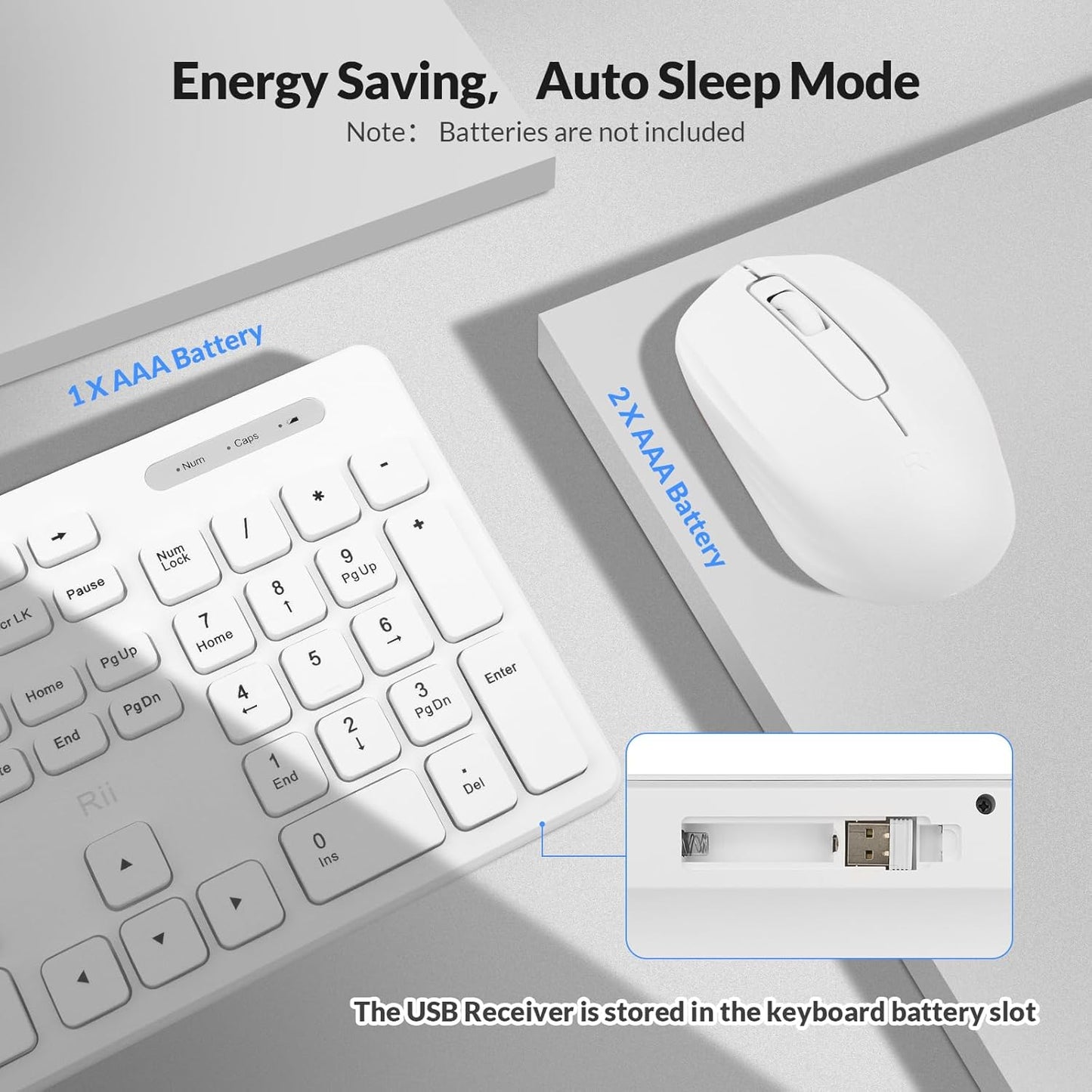 Wireless Full-Size Keyboard and Mouse Combo, Quiet-Typing Set for PC, Office, and School (White)