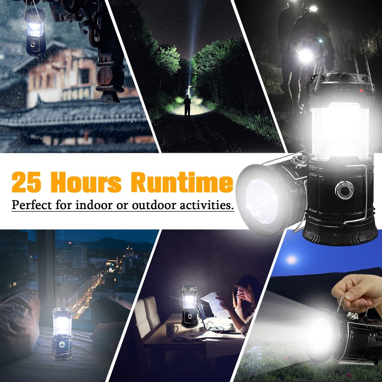 Collapsible Portable LED Camping Lanterns - Lightweight, Waterproof, Solar, USB Rechargeable Flashlights - Indoor and Outdoor Emergency Preparedness - Set of 4