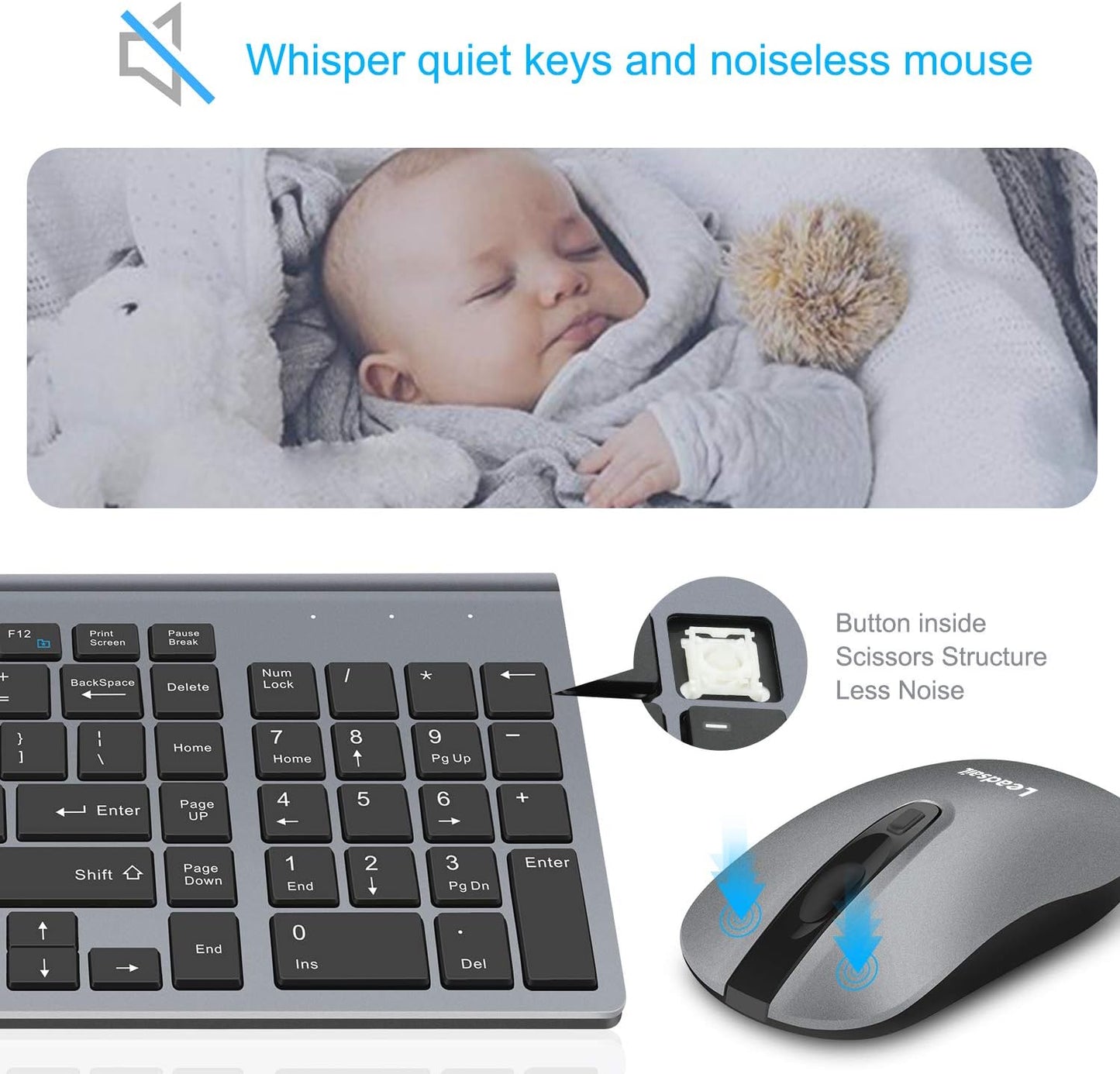 Wireless Keyboard and Mouse Set - Compact and Silent USB Combo for Windows Laptops and Desktops