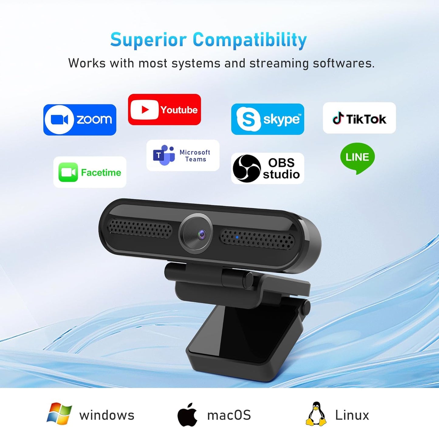 2K High-Definition Webcam with 30FPS Streaming, 1080P at 60FPS, Autofocus, Dual Noise-Cancelling Microphones, and Tripod