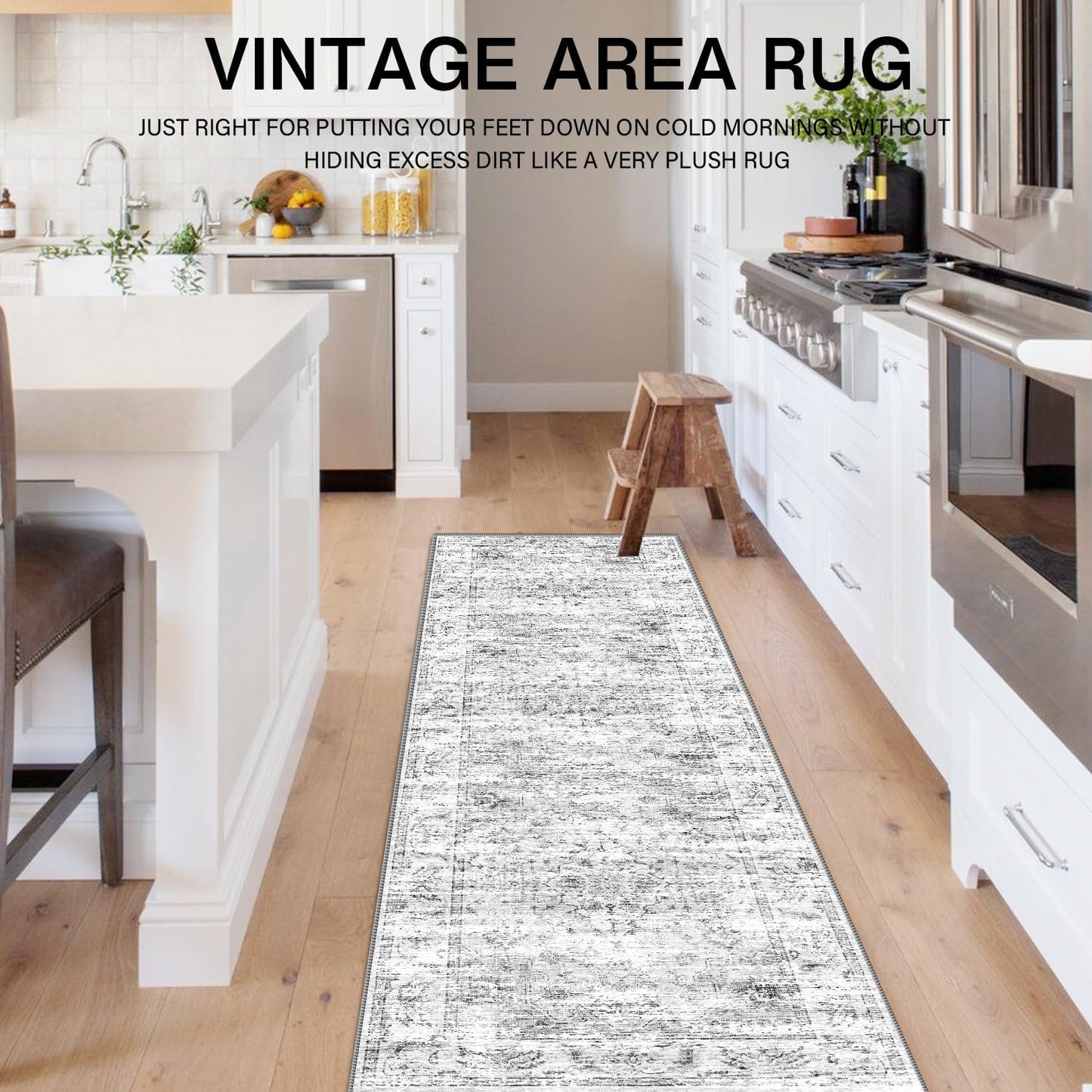 Boho Non-Slip Washable Runner Rug for Hallway and Kitchen, 2x5 Ft Light Grey Area Mat for Bedroom, Bath, Laundry, and Entryway