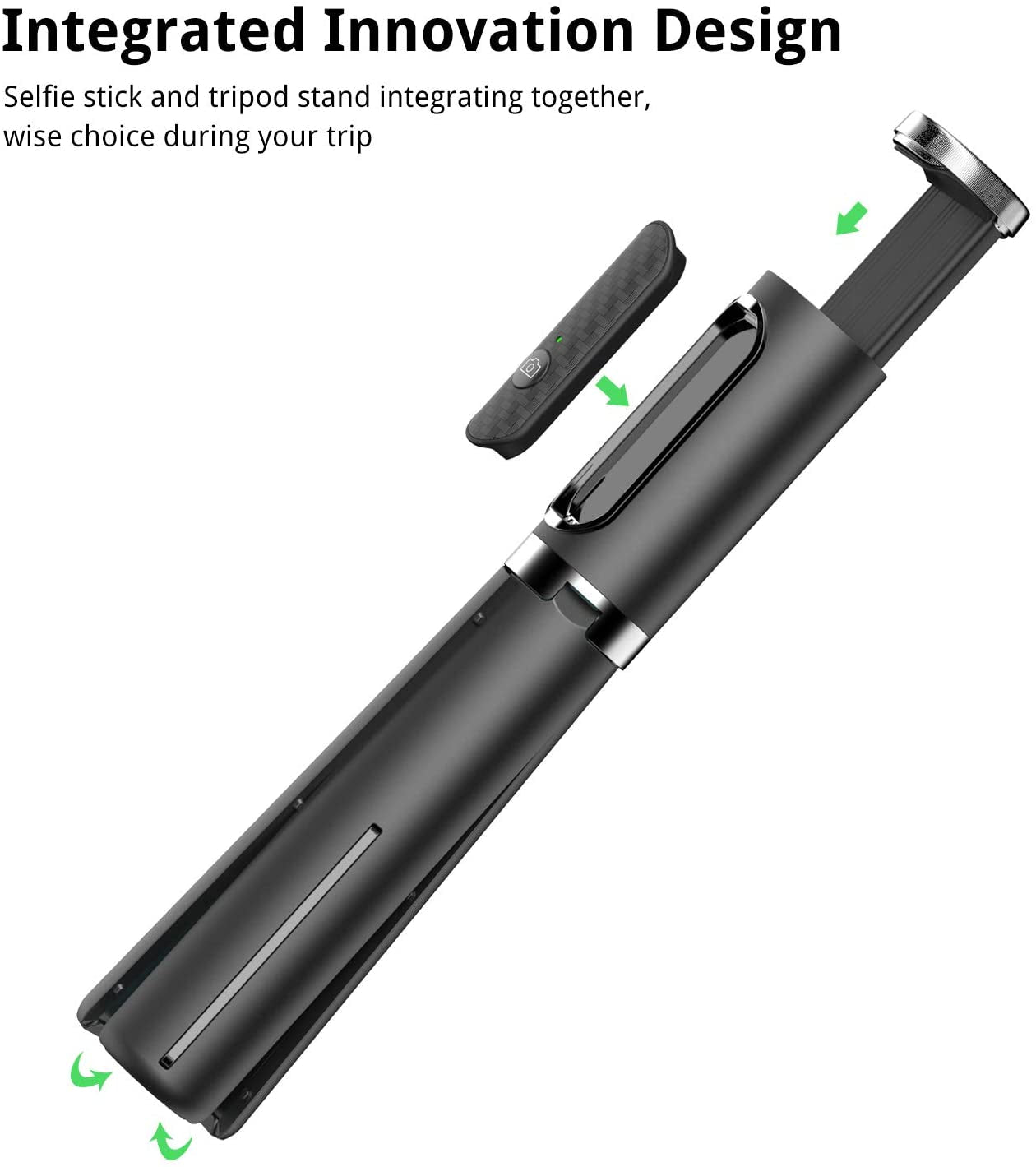 Extendable 3-in-1 Aluminum Bluetooth Selfie Stick Tripod with Wireless Remote for iPhone and Samsung Smartphones - Black
