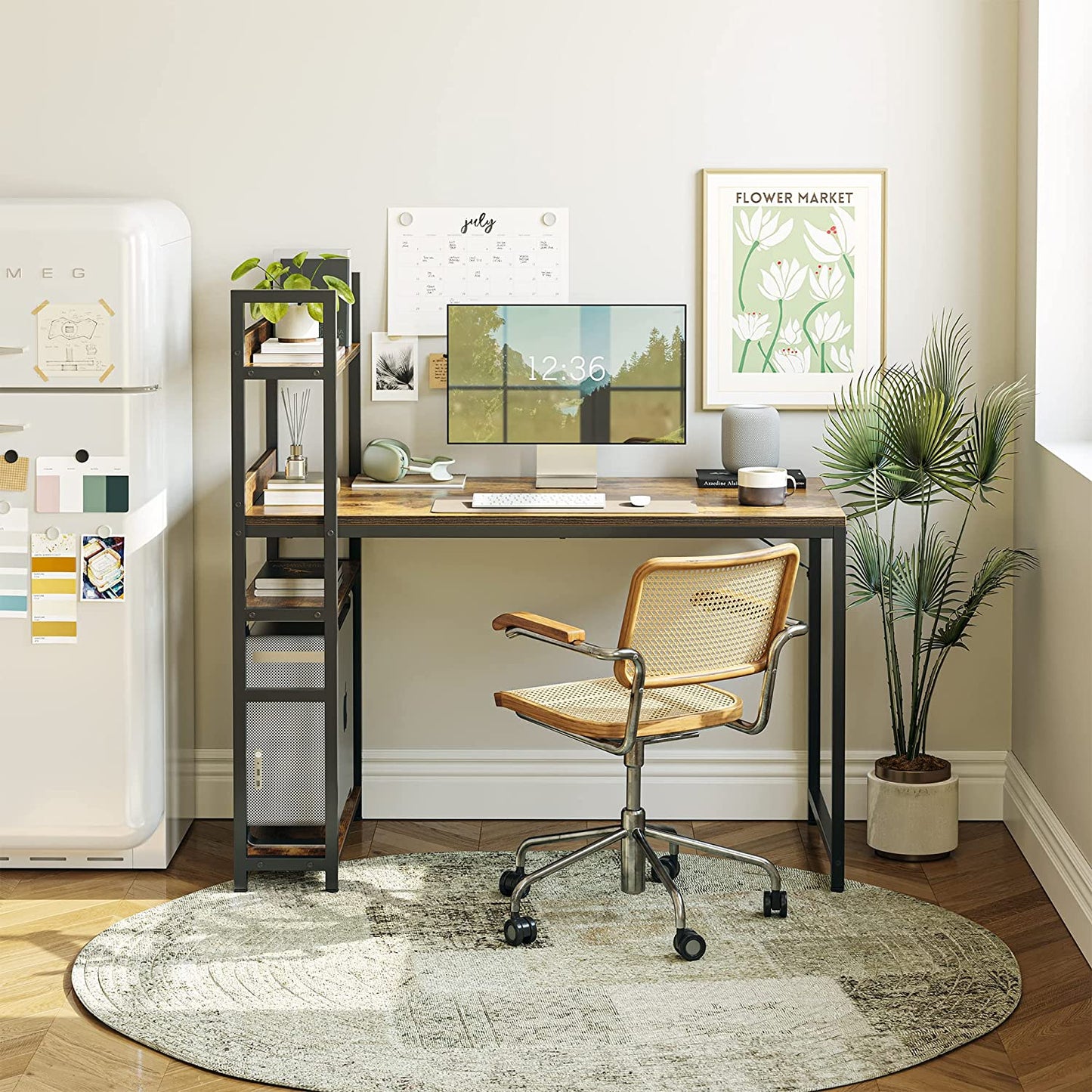 40-Inch Computer Desk with Storage Shelves - Modern Brown Writing Table for Home Office and Study