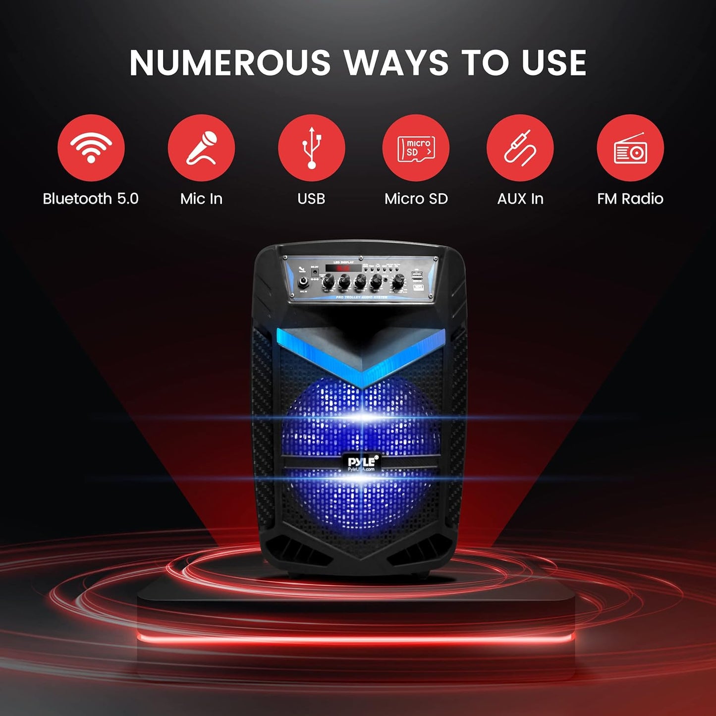 Portable Bluetooth PA Speaker System - 600W Rechargeable Outdoor Speaker -10” Subwoofer, 1” Tweeter, Recording , Microphone , Party Lights, USB/SD Radio