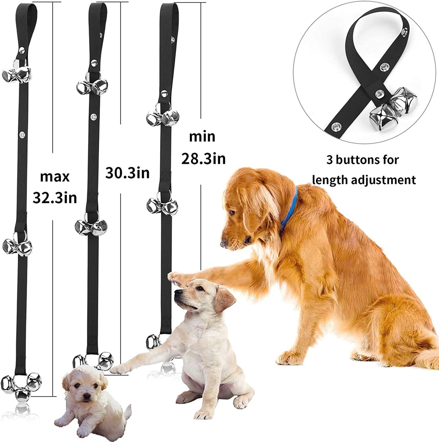 Premium Adjustable Dog Doorbells - Potty Training Outdoor Access - Puppies and Dogs - High-Quality Design with 3 Length Adjustment Snaps