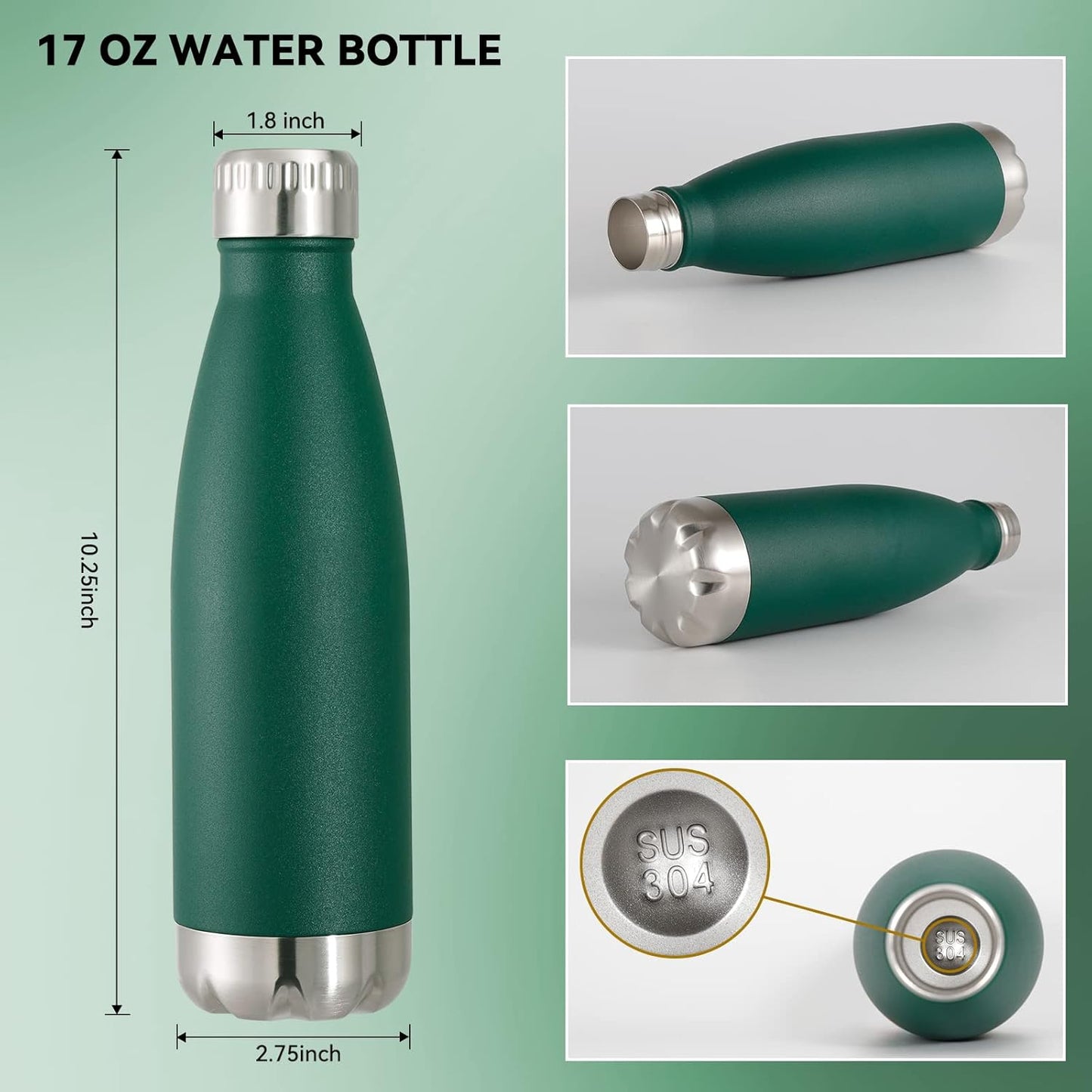 17 oz Stainless Steel Insulated Water Bottle - Reusable Double Wall Vacuum Flask for Hot and Cold Beverages, BPA Free