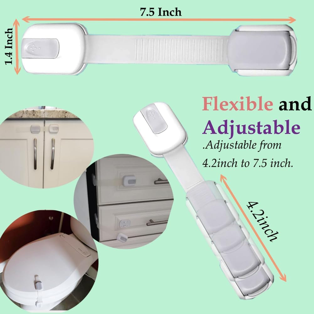 Child Safety Cabinet Locks with Extra 3M Adhesive - No Screws Required for Drawers and Cupboard Doors (8-Pack)