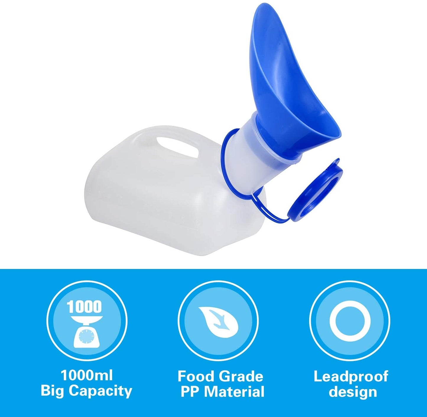 Portable Unisex Urinal with Lid and Funnel for Outdoor Travel, Suitable for Men, Women, Elderly, and Patients