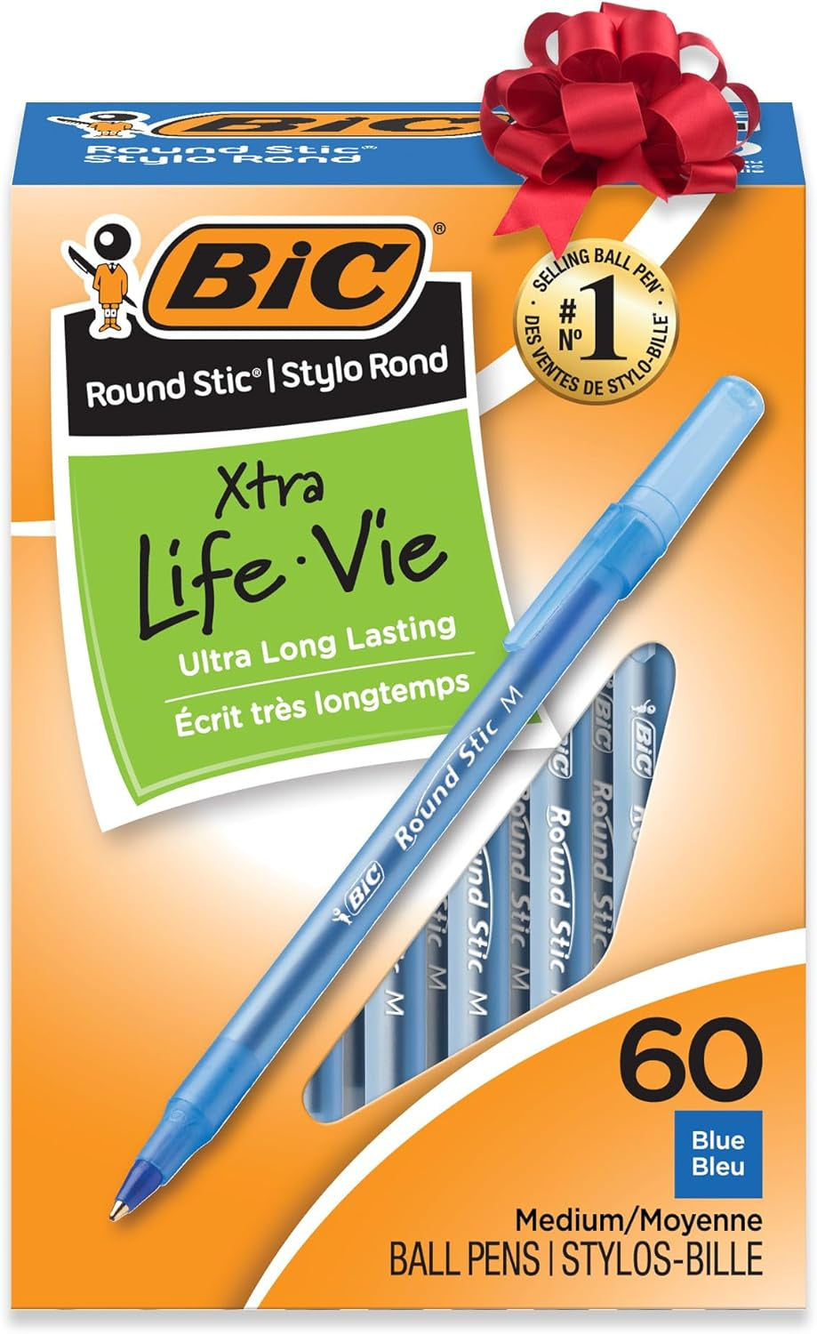 Round Stic Extra Value Blue Ballpoint Pens, Medium Point 1.0 mm, Reliable and Smooth Writing Experience, 60-Count Pack, Ideal for Gifting