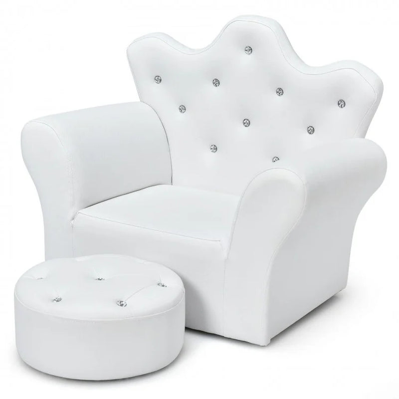 Upholstered Children's Princess Sofa Set with Ottoman and Diamond Accents for Boys and Girls