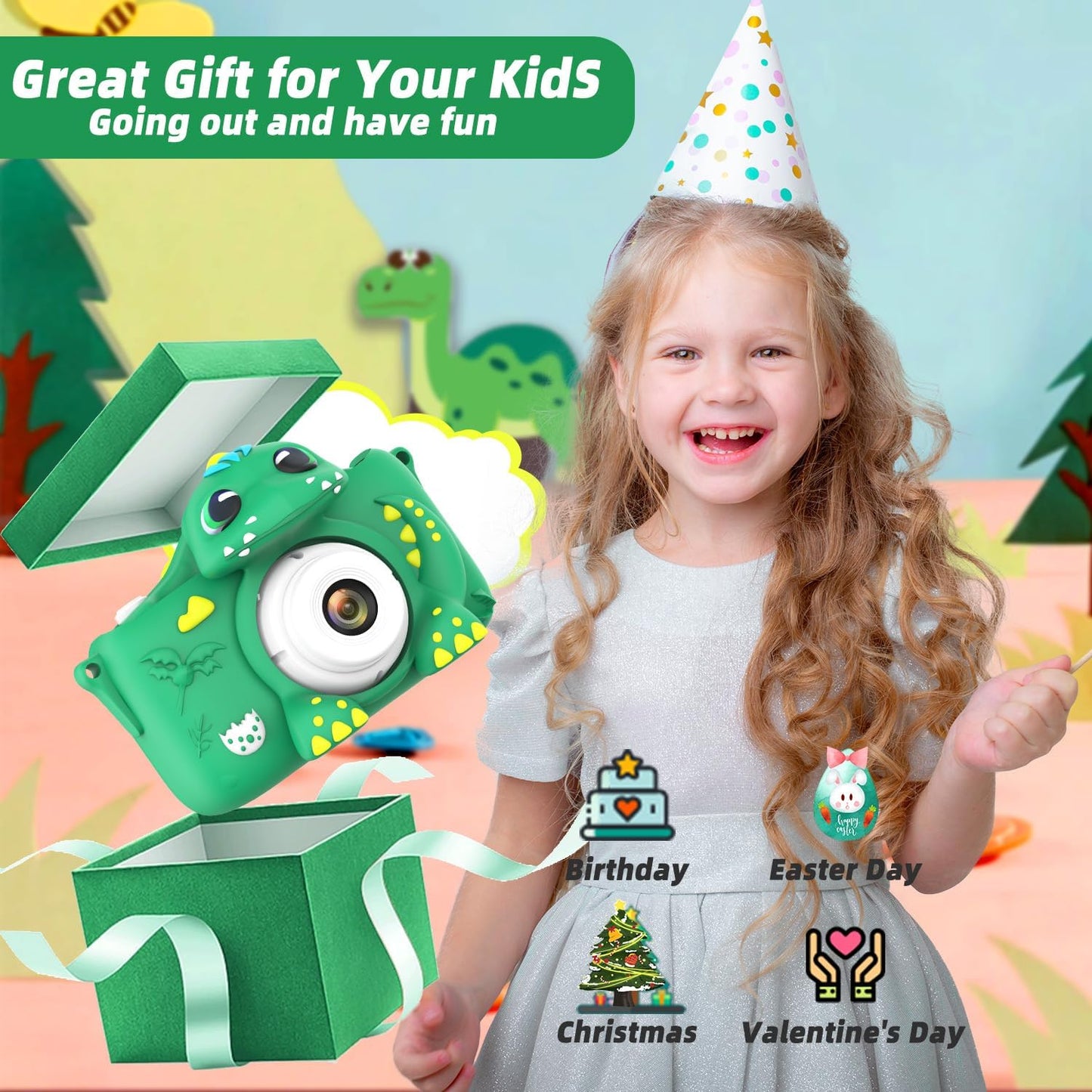 Digital Kids Camera for Ages 3+ 64GB Card