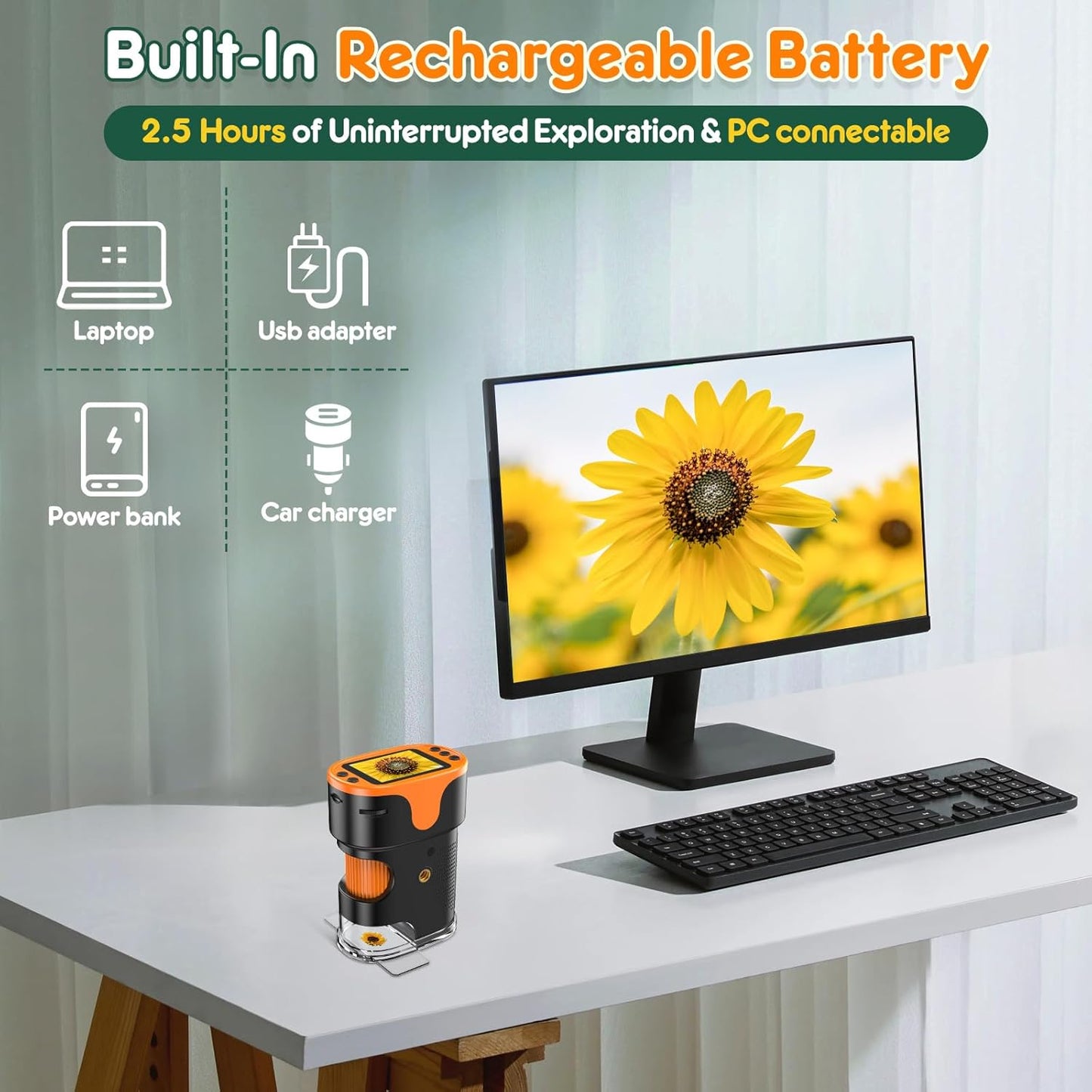 1000X Handheld Digital Microscope for Children - 4K 2.0" Display, Rechargeable Portable Mini Lab Scope with Slides Kit