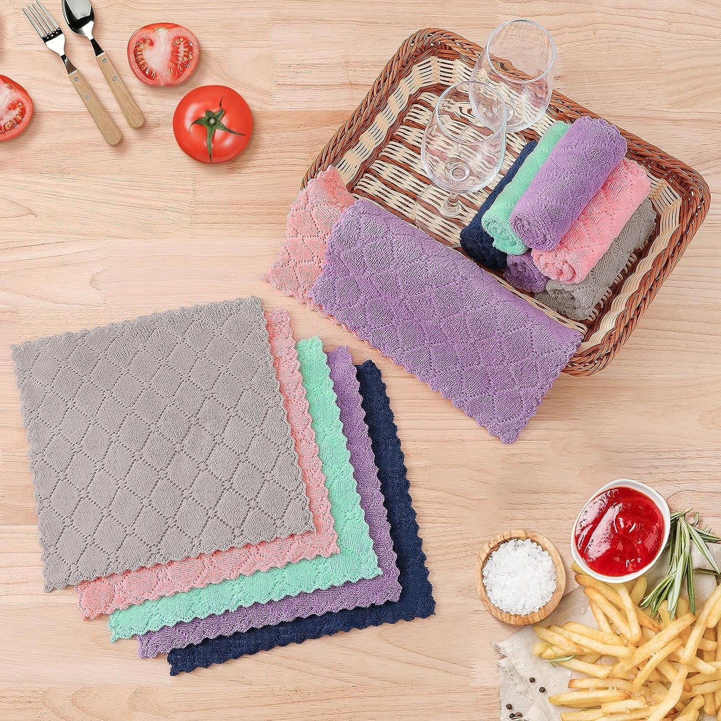 Microfiber Cleaning Cloths - 12 Pack, Ultra Soft & Absorbent Kitchen Towels, 10" x 10", Lint-Free Reusable Cloths