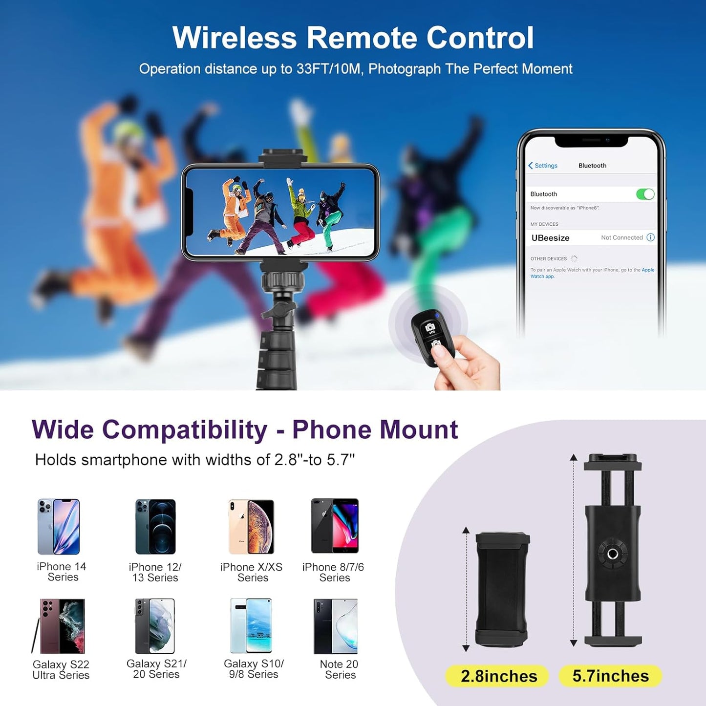 Extendable 62" Selfie Stick Tripod with Bluetooth Remote for Smartphones, Durable Lightweight Aluminum Construction