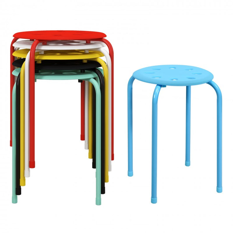 17.5-Inch Set of 6 Portable Plastic Stackable Stools with Metal Frame