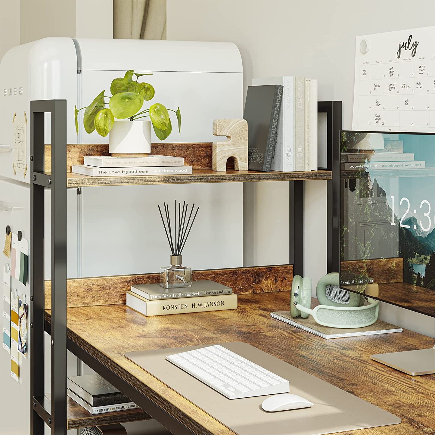 40-Inch Computer Desk with Storage Shelves - Modern Brown Writing Table for Home Office and Study