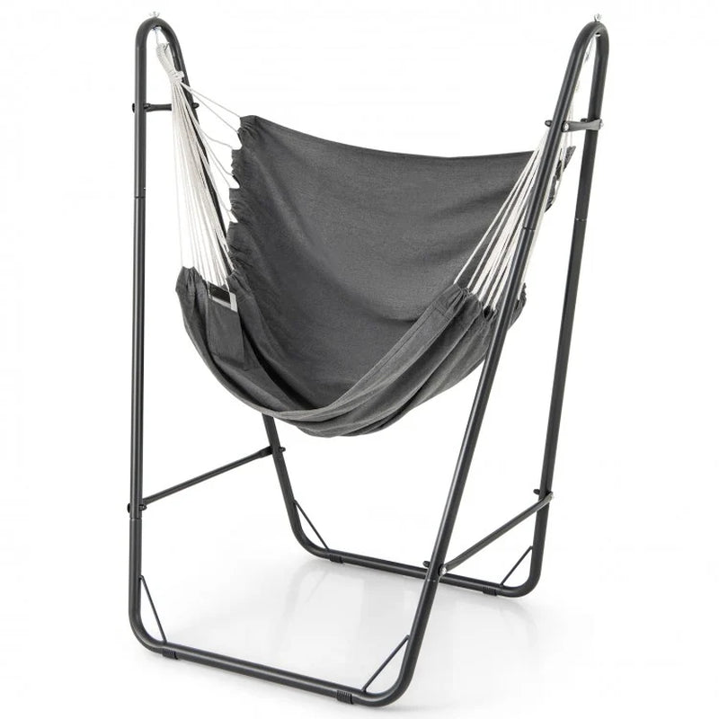 Heavy-Duty Metal Frame Hammock Chair with Convenient Side Pocket