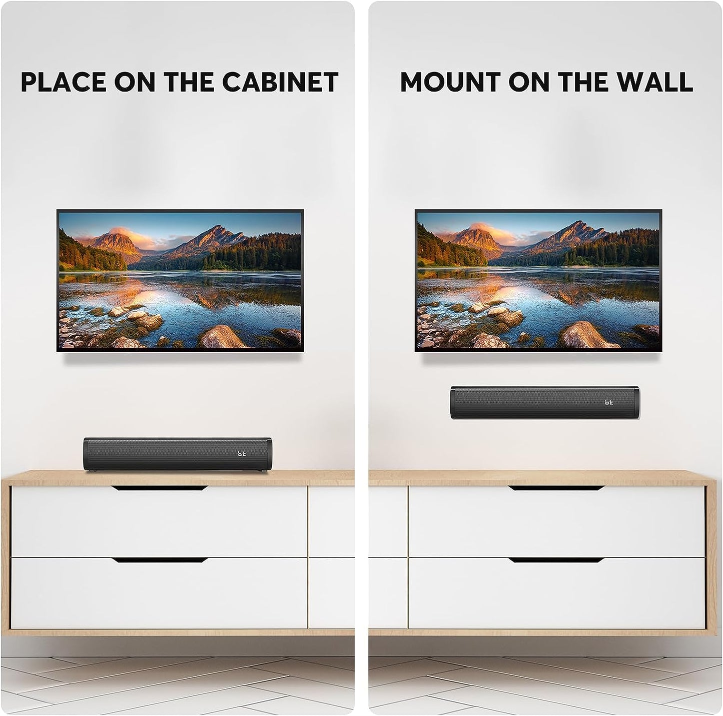 2.1 Channel Compact Sound Bar - Integrated Subwoofer and 6-Level Voice Enhancement, 16-Inch Bluetooth Speakers, Optical, Aux, USB Connectivity (Black)