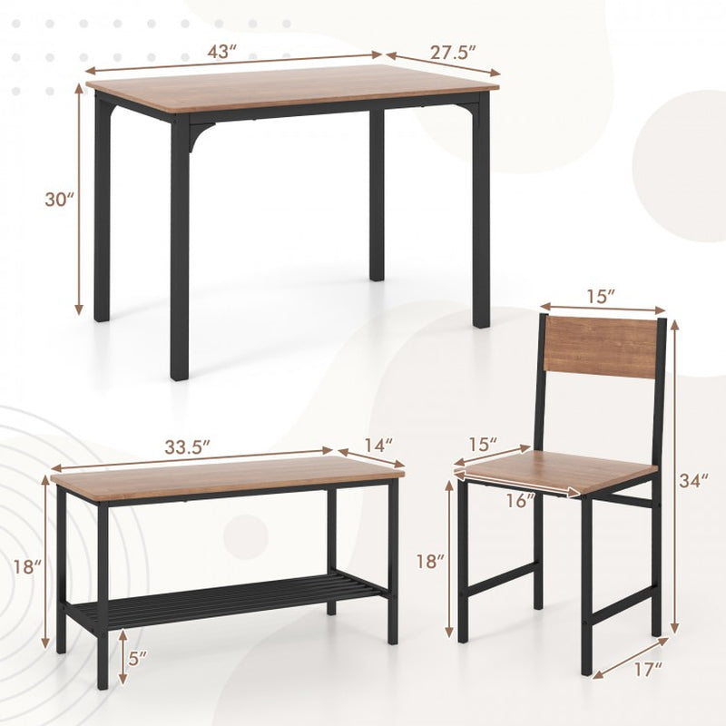 Rustic 4-Piece Dining Table Set with Two Chairs and Bench