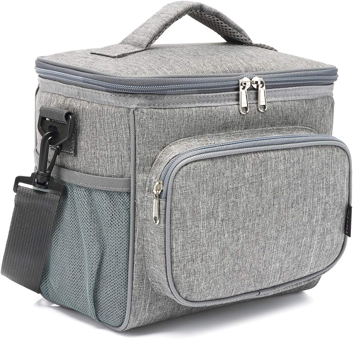 Insulated Lunch Bag for Adults - Spacious Cooler Tote with Adjustable Strap, Front Pocket, and Dual Large Mesh Side Pockets in Black