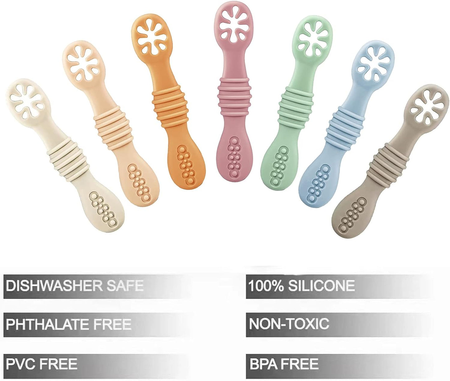 7 Pack Silicone Baby Feeding Spoon| Baby Led Weaning Spoon for Self Feeding First Stage| Infant Toddler Baby Spoons 4 6Months| BPA Free