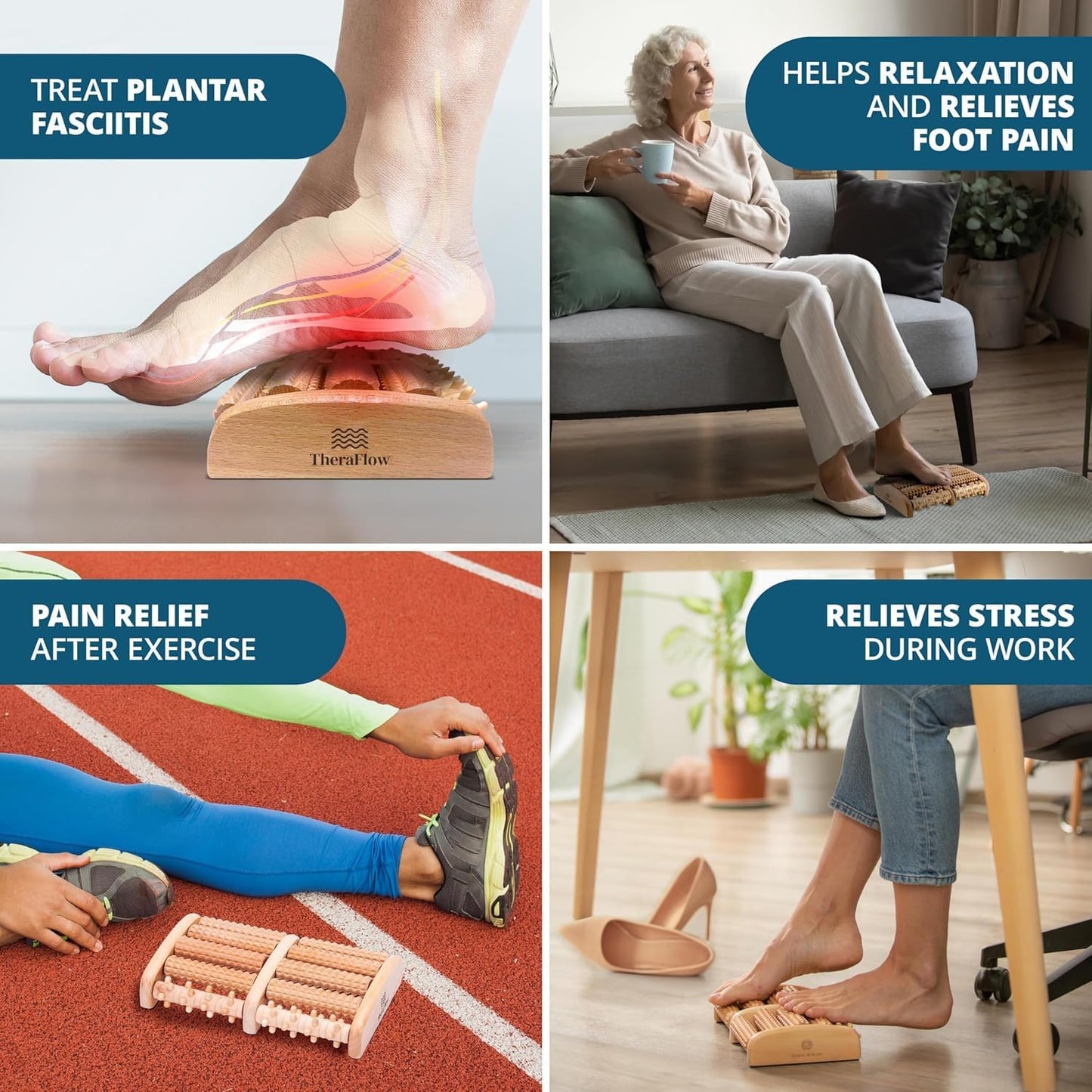 Wooden Foot Massager and Roller for Plantar Fasciitis and Neuropathy Relief - Professional Reflexology Tool for Stress Relief and Relaxation - Ideal Gift for Men and Women (Large)