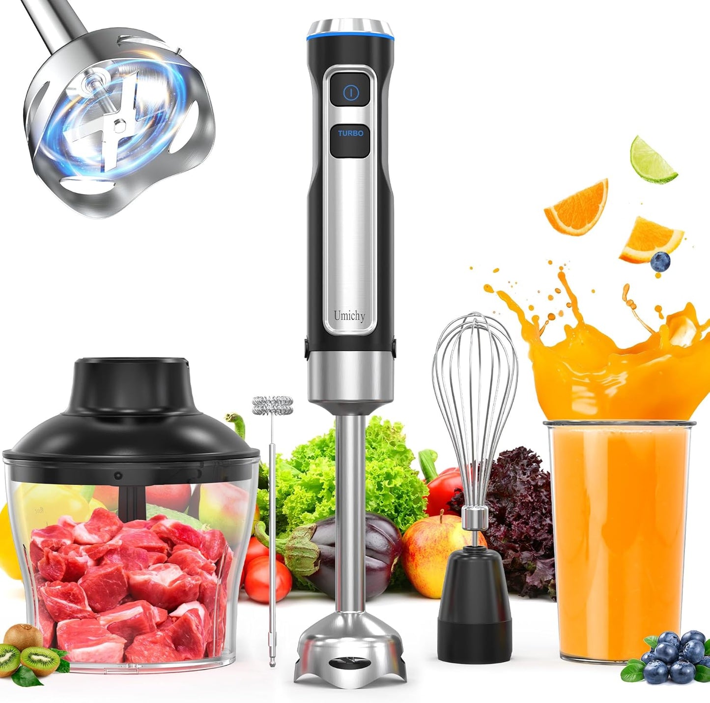 High-Performance 1000W Electric Immersion Blender with 21 Speed Settings and Turbo Mode, 5-in-1 Handheld Blender Set