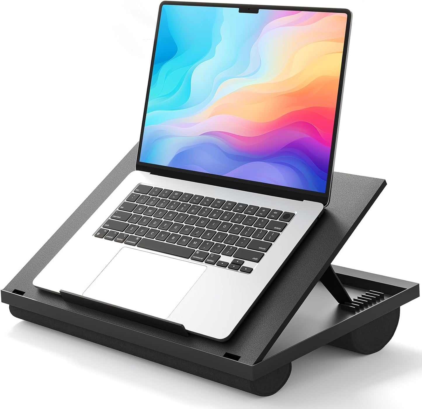 Adjustable Lap Desk with 8 Angles and Dual Cushions for Laptops up to 15.6 inches - Versatile Workstation for Car, Sofa, or Bed (Black)