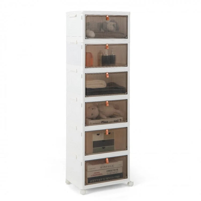 6-Tier Stackable Plastic Storage Bins with Lids and Access Doors