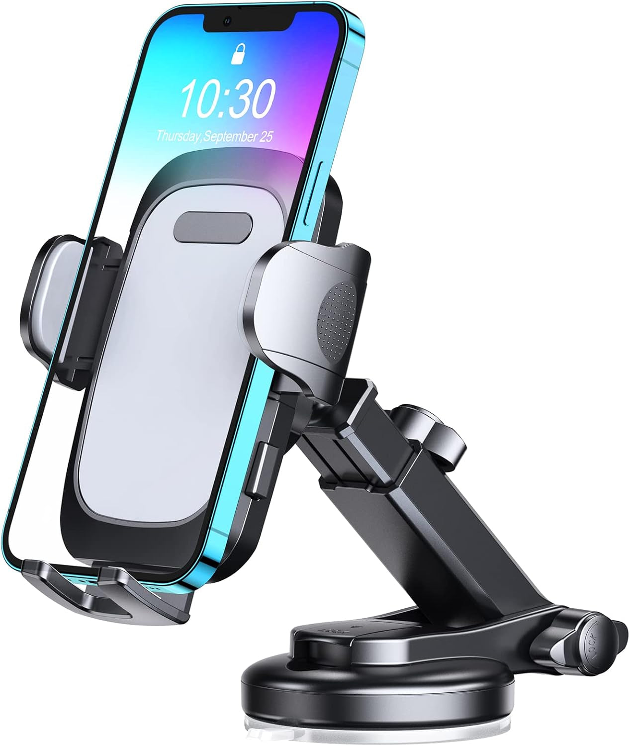 Car Phone Holder with Strong Suction for Dashboard and Windshield - 360° Rotating Long Arm Mount Compatible