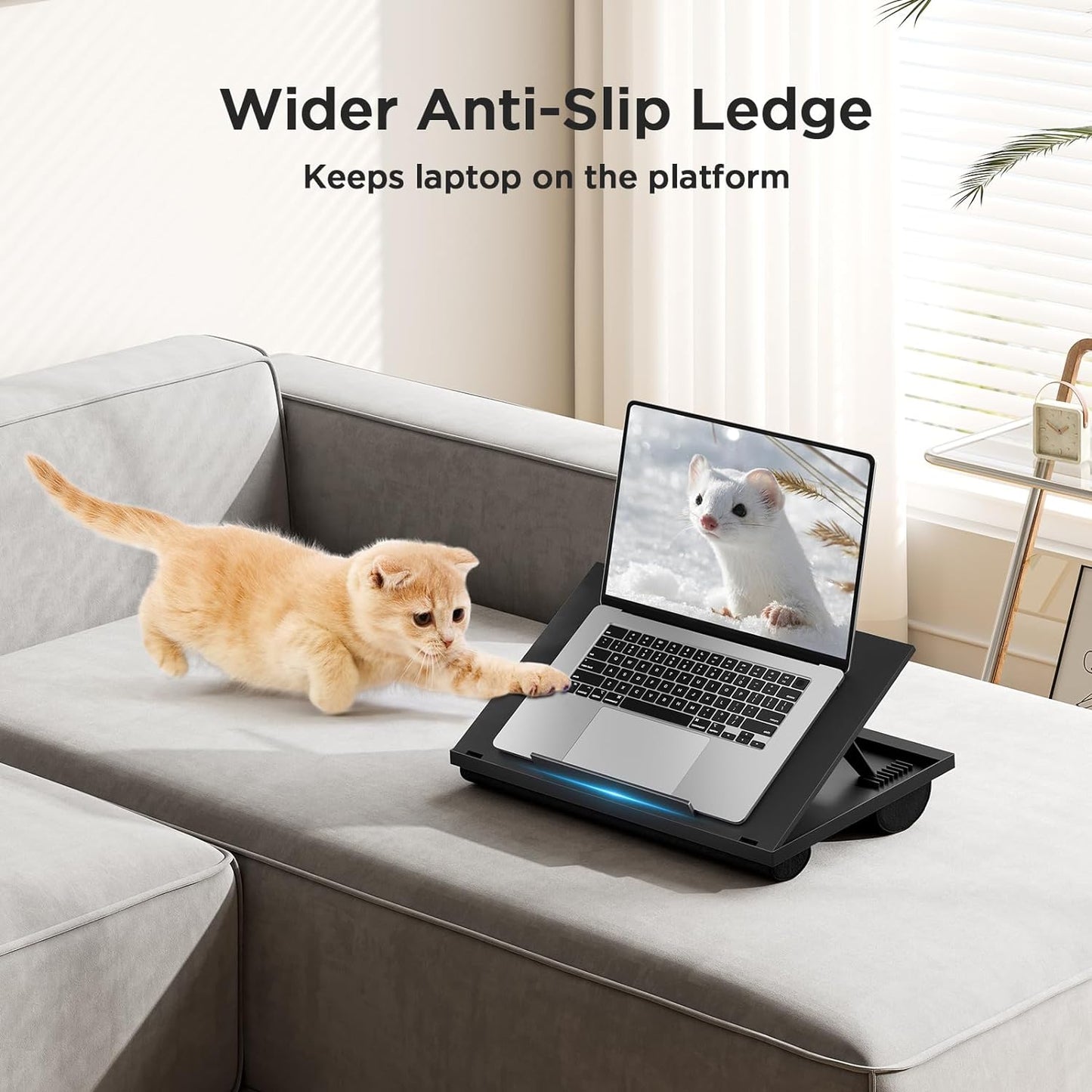 Adjustable Lap Desk with 8 Angles and Dual Cushions for Laptops up to 15.6 inches - Versatile Workstation for Car, Sofa, or Bed (Black)