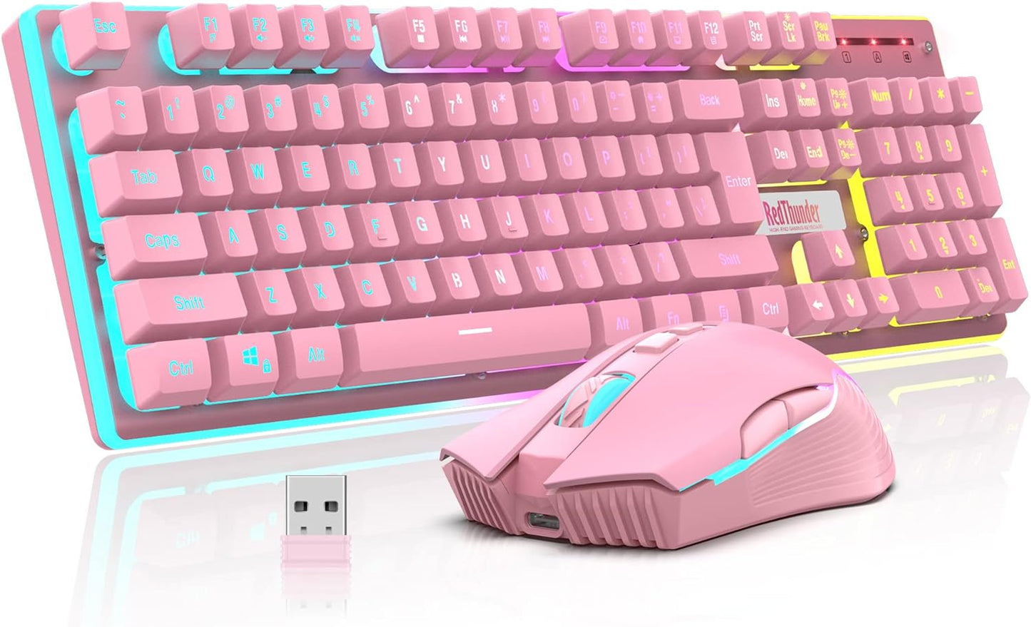 Wireless Gaming Keyboard and Mouse Set with LED Backlighting, Rechargeable 3800mAh Battery, Mechanical Feel (Black)