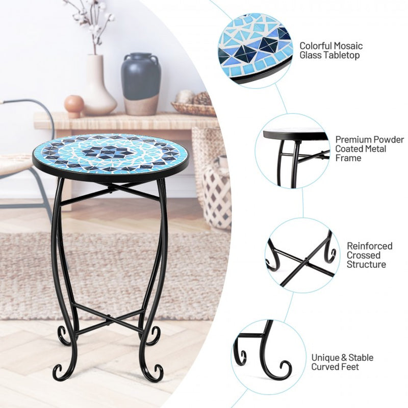 14-Inch Mosaic Round Side Table and Plant Stand for Patio, Lawn, and Garden