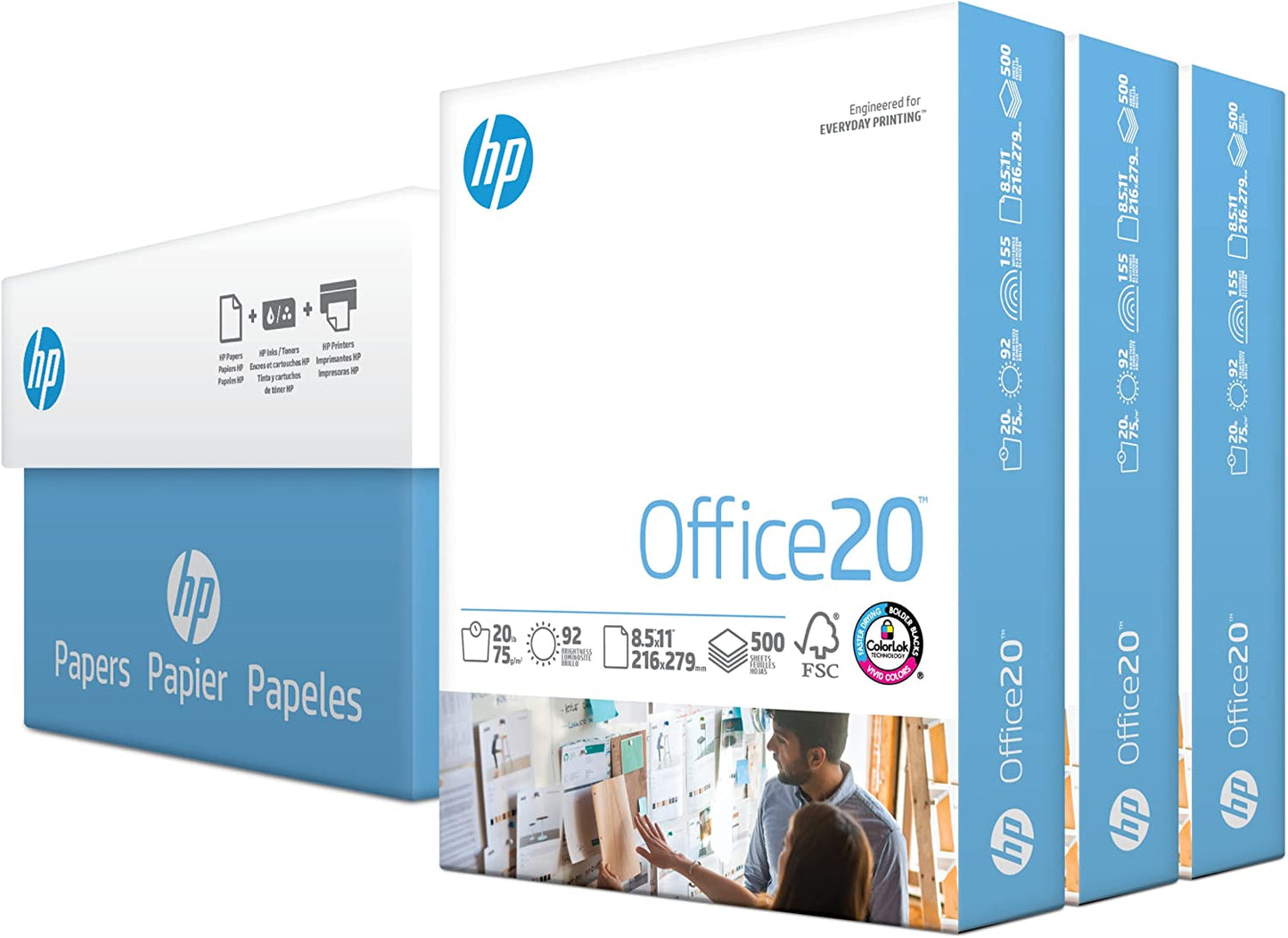 Office Printer Paper HP 8.5x11, 20 lb, 3 Ream Case (1500 Sheets), 92 Bright, FSC Certified, Compatible with HP Printers