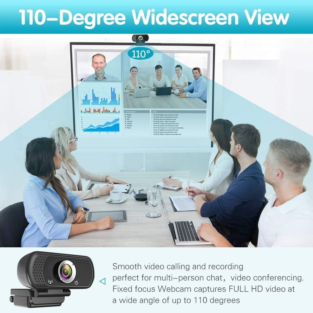 1080P HD Webcam with Stereo Microphone for Video Conferencing, Streaming, and Gaming - 110 Degree Wide Angle USB Camera