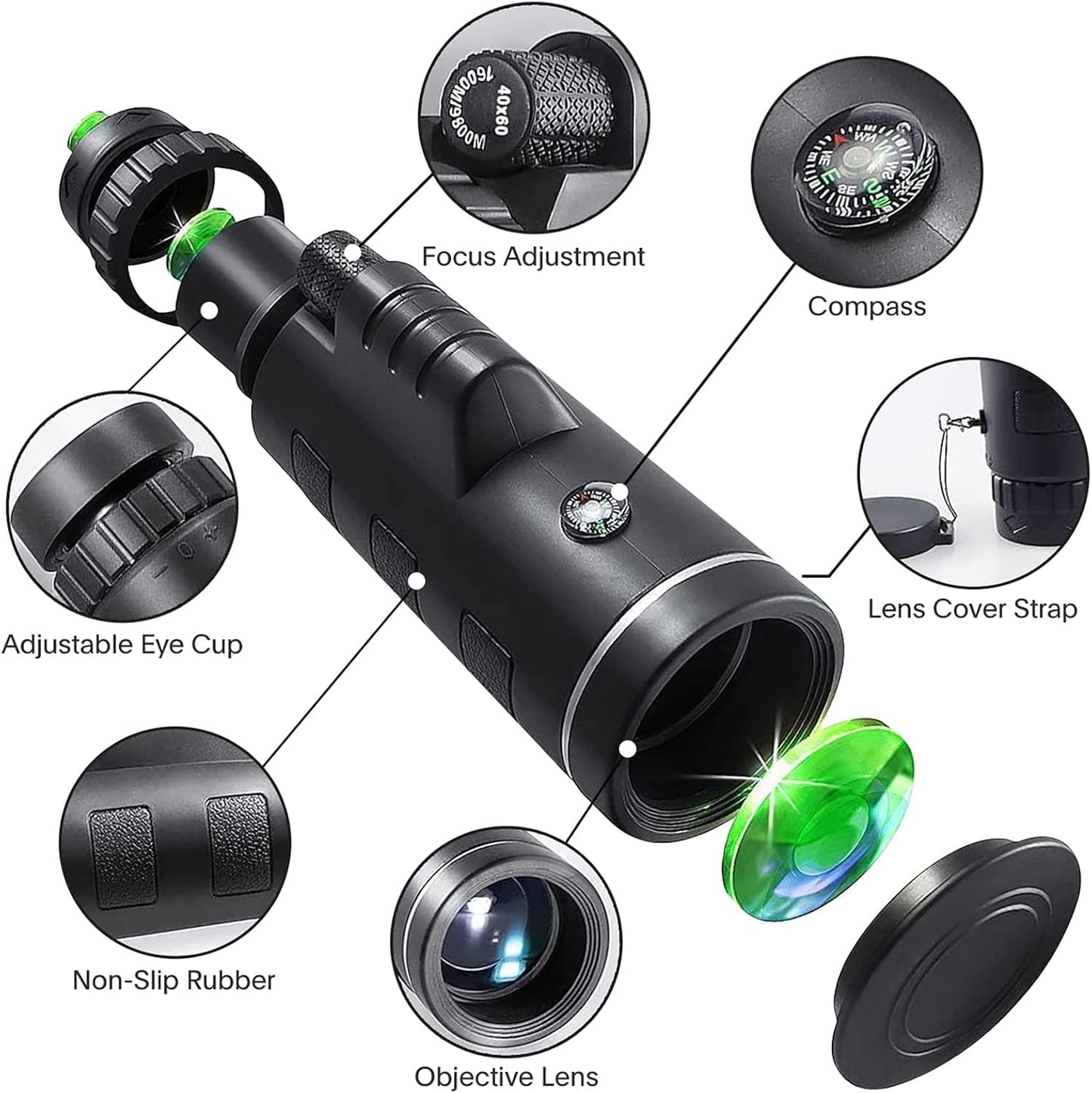High-Power 40X60 HD Monocular Telescope - Dual Focus, Waterproof Design, Smartphone Holder Tripod, and Low Light Vision