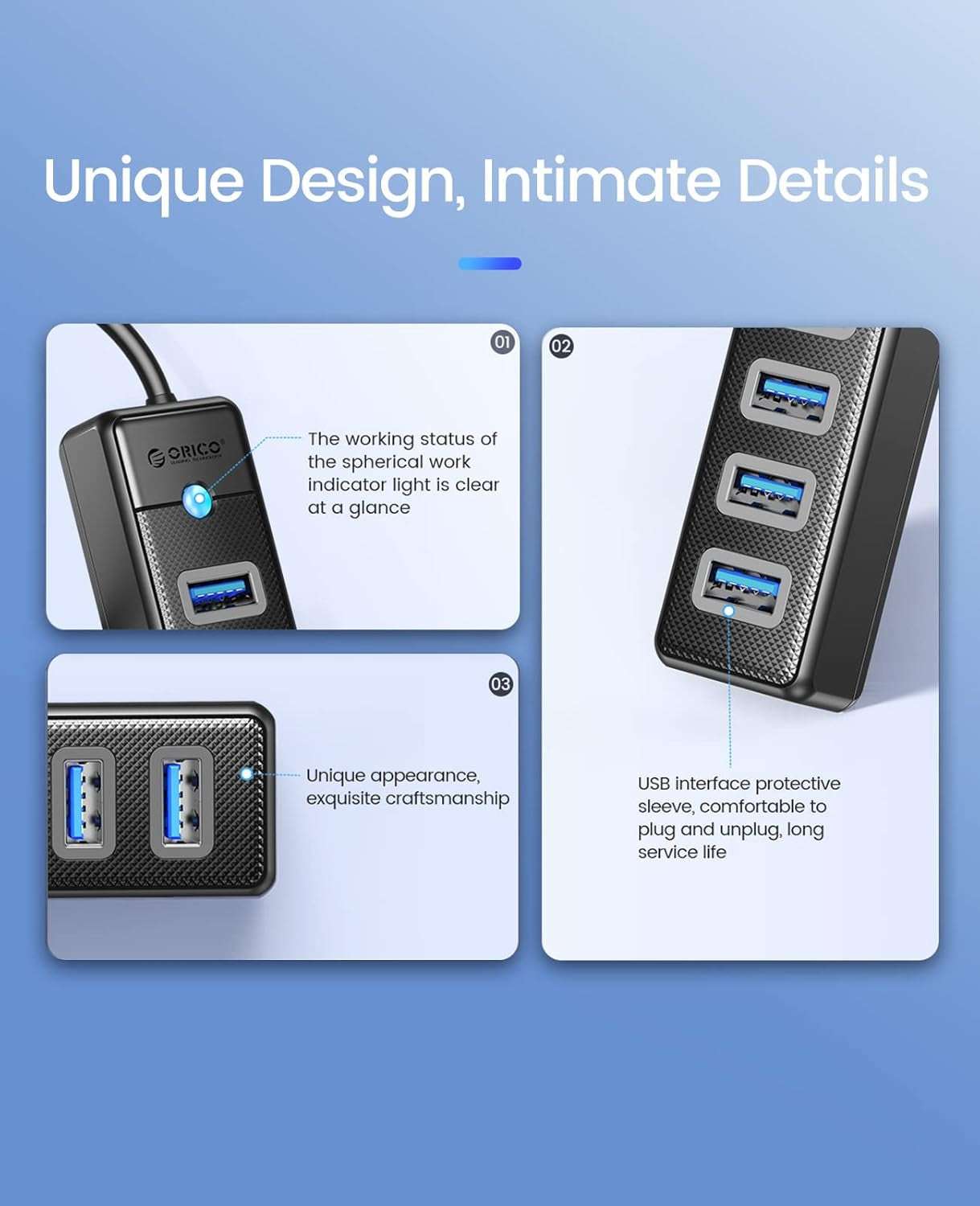 7-Port USB 3.0 Hub with 3.28Ft Extension Cable, 5Gbps High-Speed Data Transfer USB Splitter for Laptops, PCs, Flash Drives, Printers, Mobile HDDs