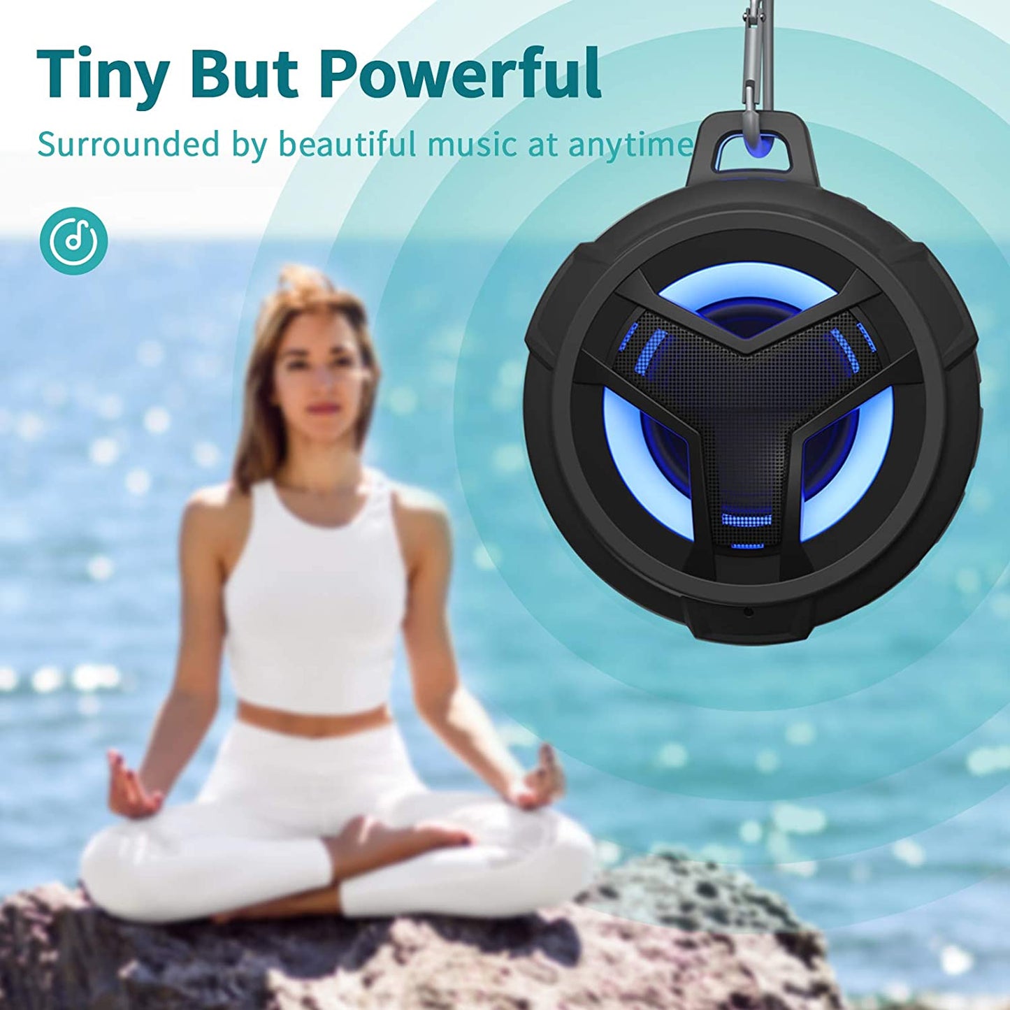 Bluetooth Shower Speaker - Portable IP67 Waterproof Wireless Speaker with LED Light, Floating Design, 2000mAh Battery, True Wireless Stereo for Outdoor Activities - Black