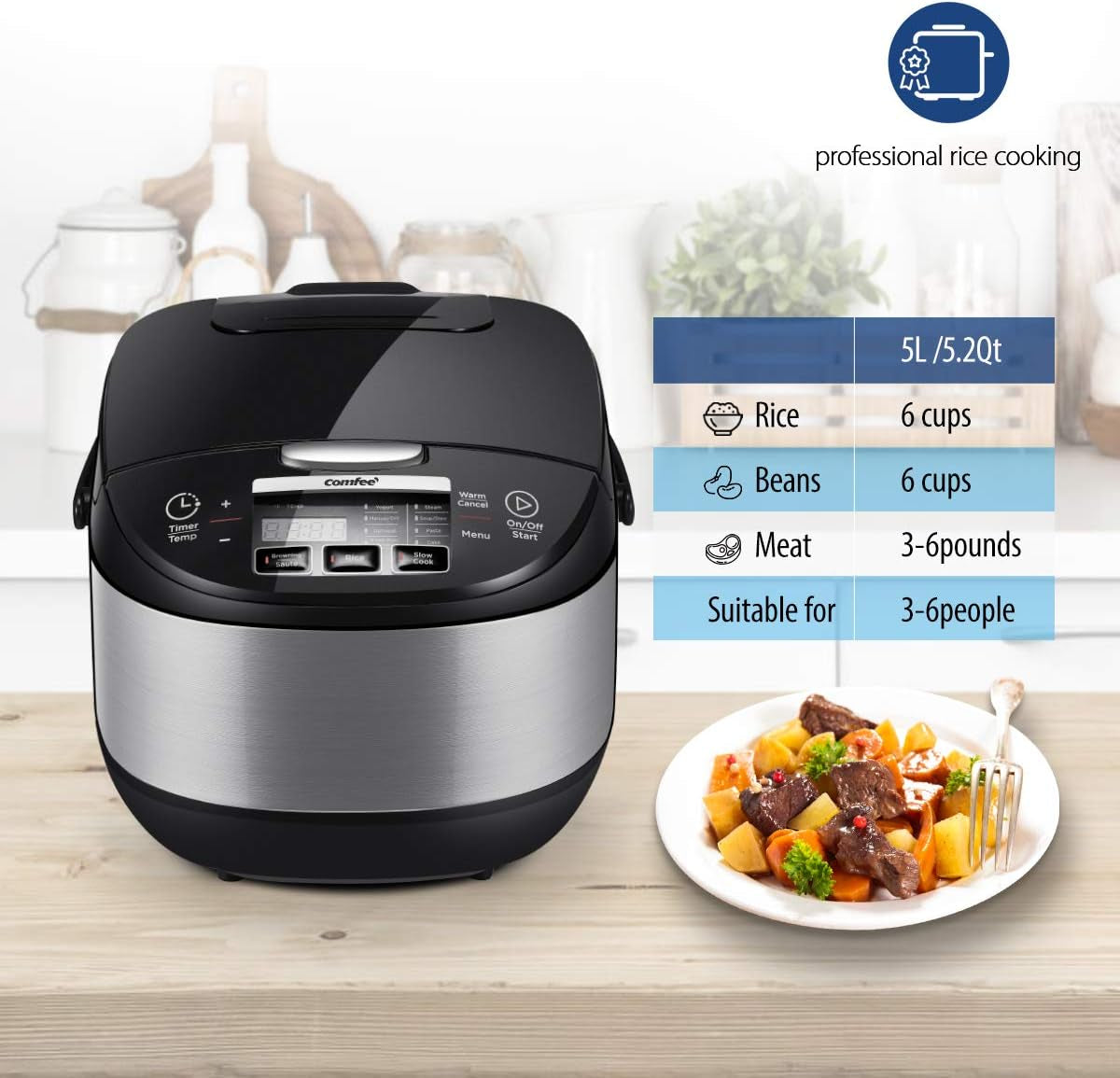 Rice Cooker, Asian Style Large Rice Cooker with Fuzzy Logic Technology, 11 Presets, 10 Cup Uncooked/20 Cup Cooked, Auto Keep Warm, 24-Hr Delay Timer