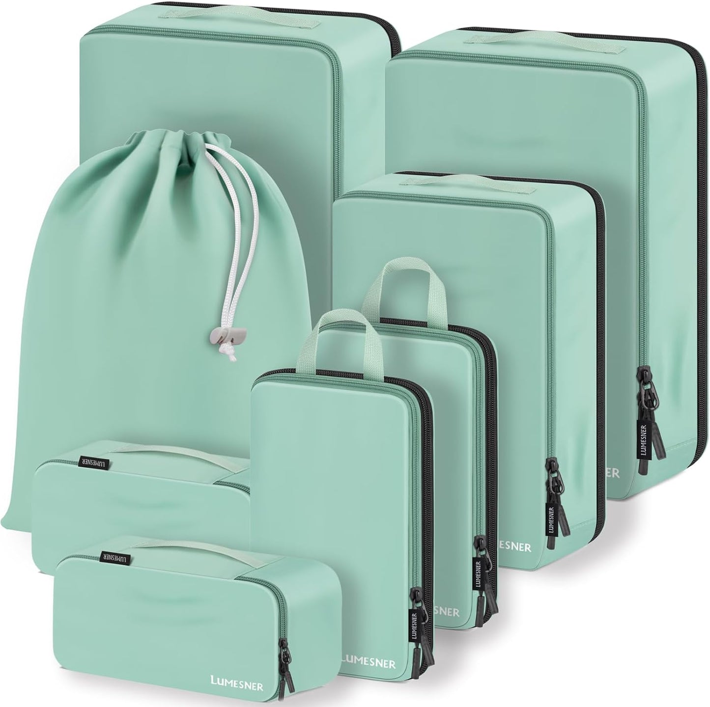 Compression Packing Cubes Set - 8-Piece Travel Organizers for Carry-On Suitcases in White