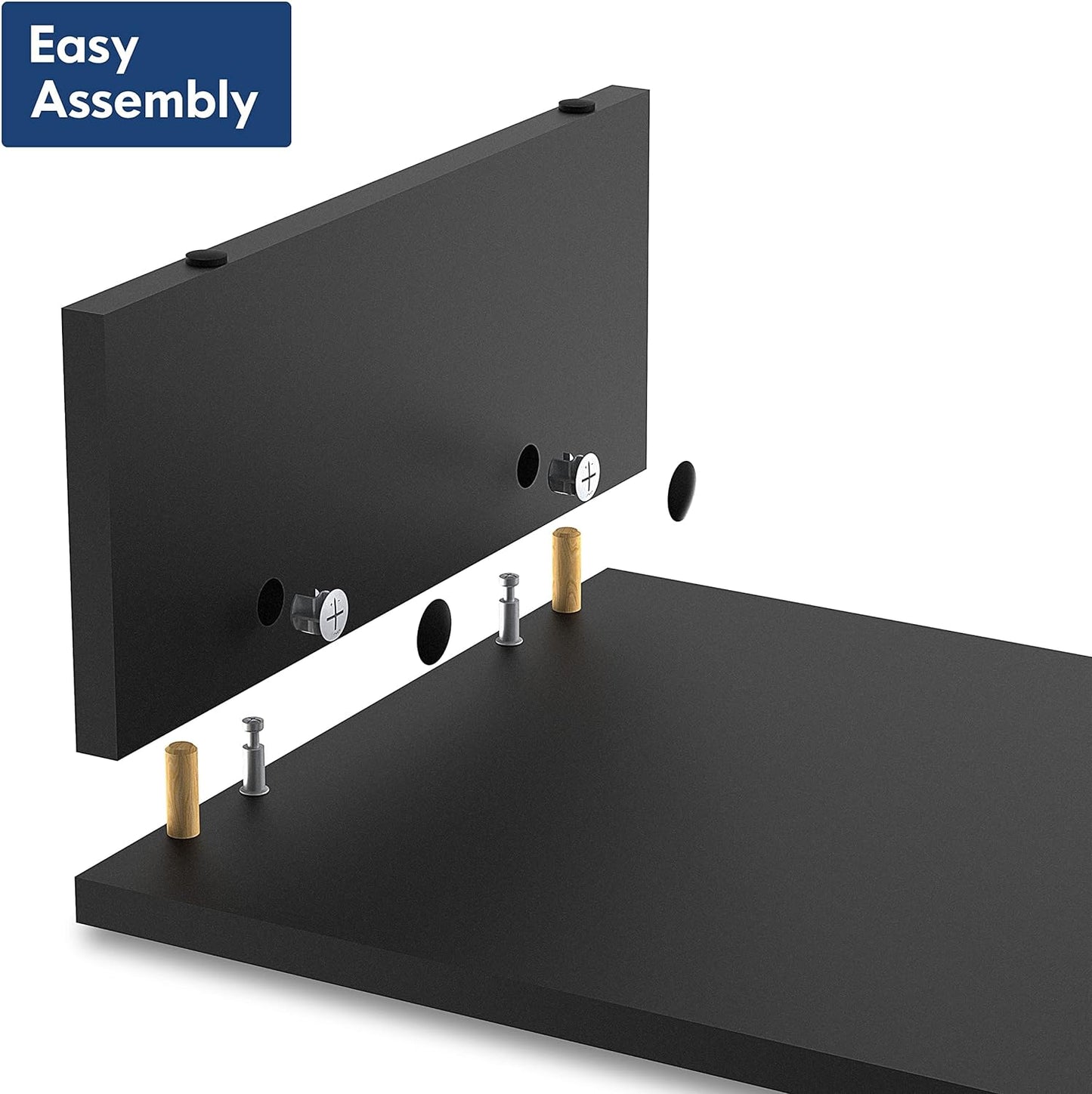 Dual Monitor Stand with Adjustable Length and Angle - 3-Shelf Wood Desktop Riser, Medium Black Office Accessory