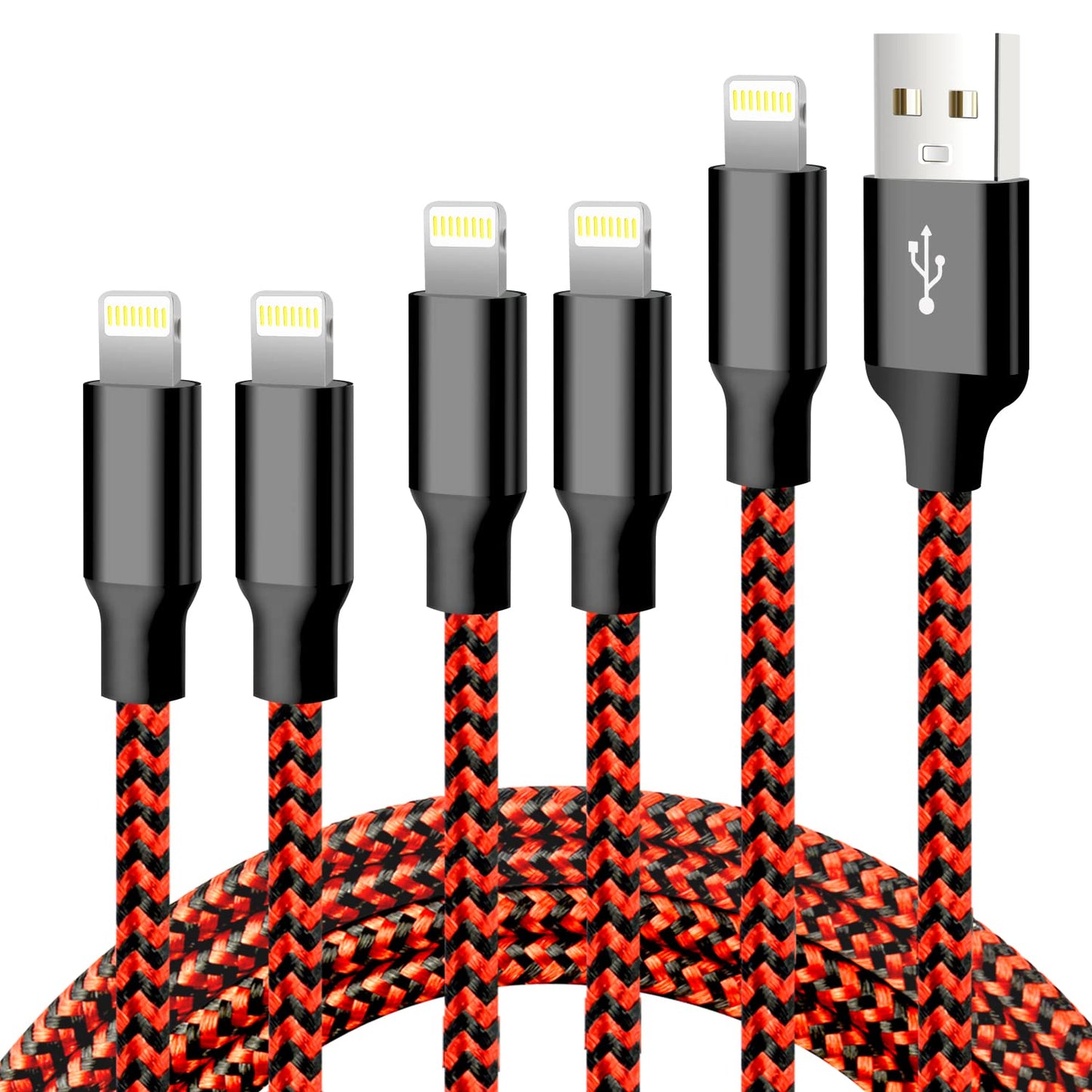 Iphone Charger, 5 Pack 3/3/6/6/10FT Apple Mfi Certified USB Lightning Cable Nylon Braided Fast Charging Cord Compatible for Iphone - Black