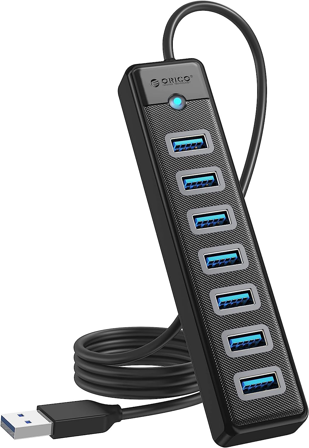 7-Port USB 3.0 Hub with 3.28Ft Extension Cable, 5Gbps High-Speed Data Transfer USB Splitter for Laptops, PCs, Flash Drives, Printers, Mobile HDDs