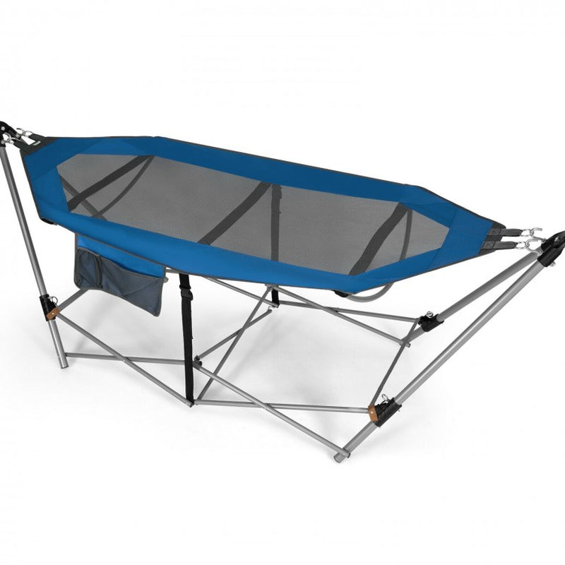 Folding Indoor-Outdoor Hammock with Side Pocket and Iron Stand