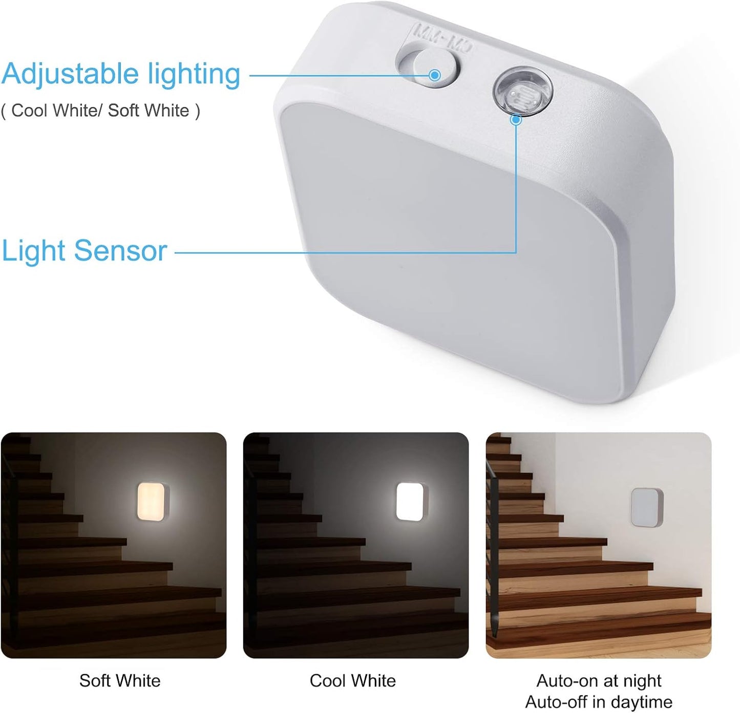 ETL Certified Plug-In LED Night Light Set, 4-Pack with Adjustable Soft and Cool White Lighting, Dusk to Dawn Sensor for Bedroom, Bathroom, Stairway, and Hallways