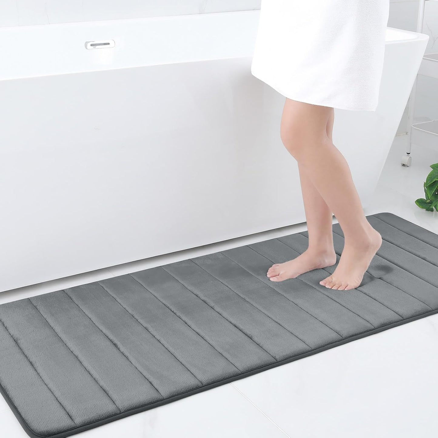 Memory Foam Non-Slip Bath Mat with Absorbent Rubber Backing for Kitchen and Bathroom Floors, 16" x 24", Black