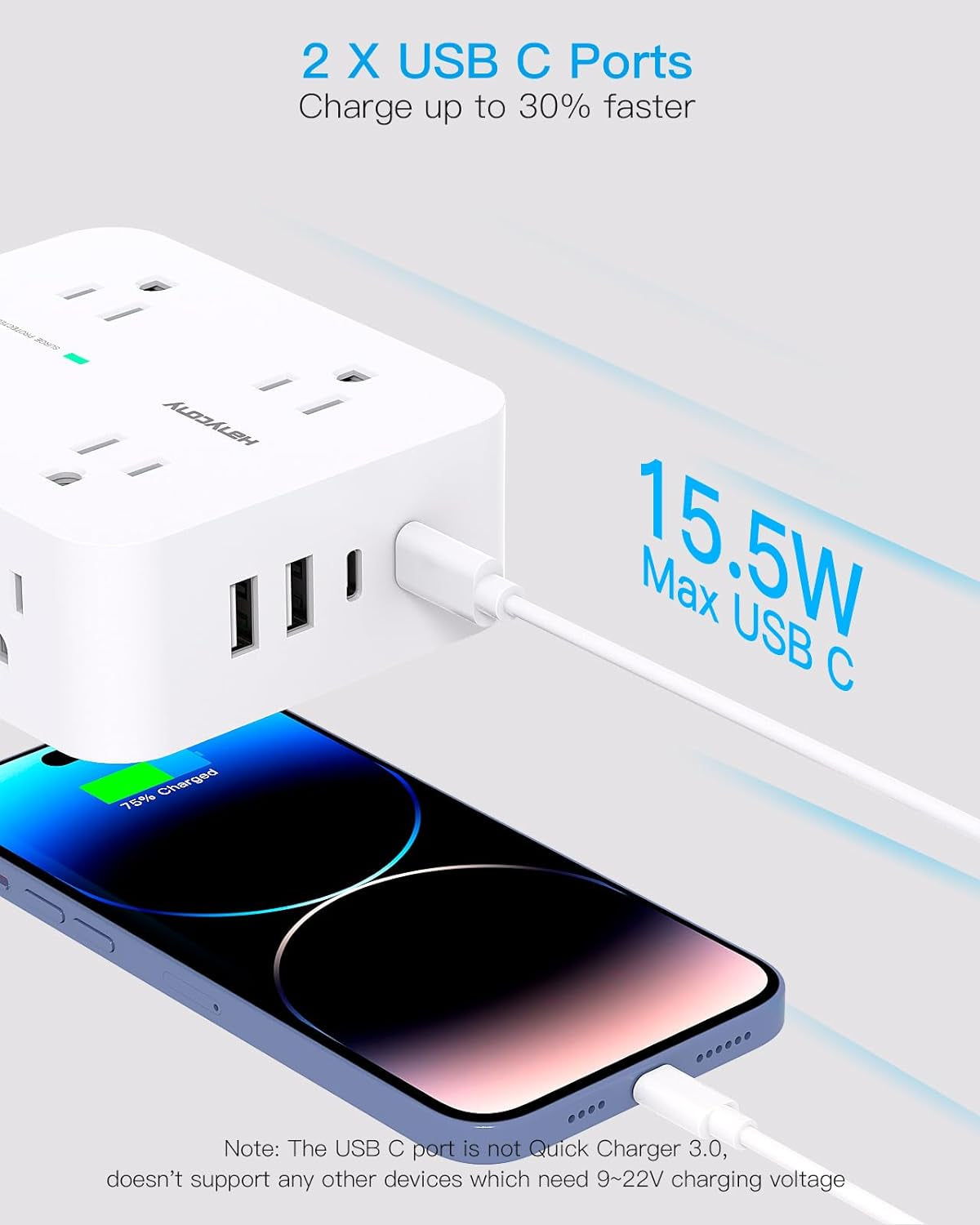 Surge Protector Power Strip with 8 Outlets and 4 USB Charging Ports (2 USB-C), 5Ft Braided Extension Cord, Flat Plug, Wall-Mountable USB-C Charging Station for Home and Office Use