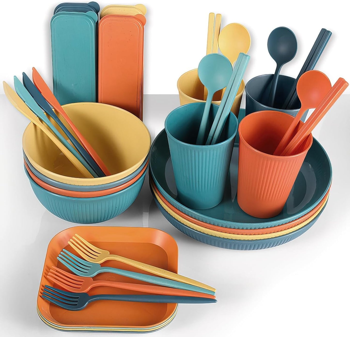 72-Piece Wheat Straw Dinnerware Set - Unbreakable, Microwave-Safe, Lightweight, Reusable Bowls, Plates, Cups, Knives, Forks, and Spoons Utensil Set (Set of 8)