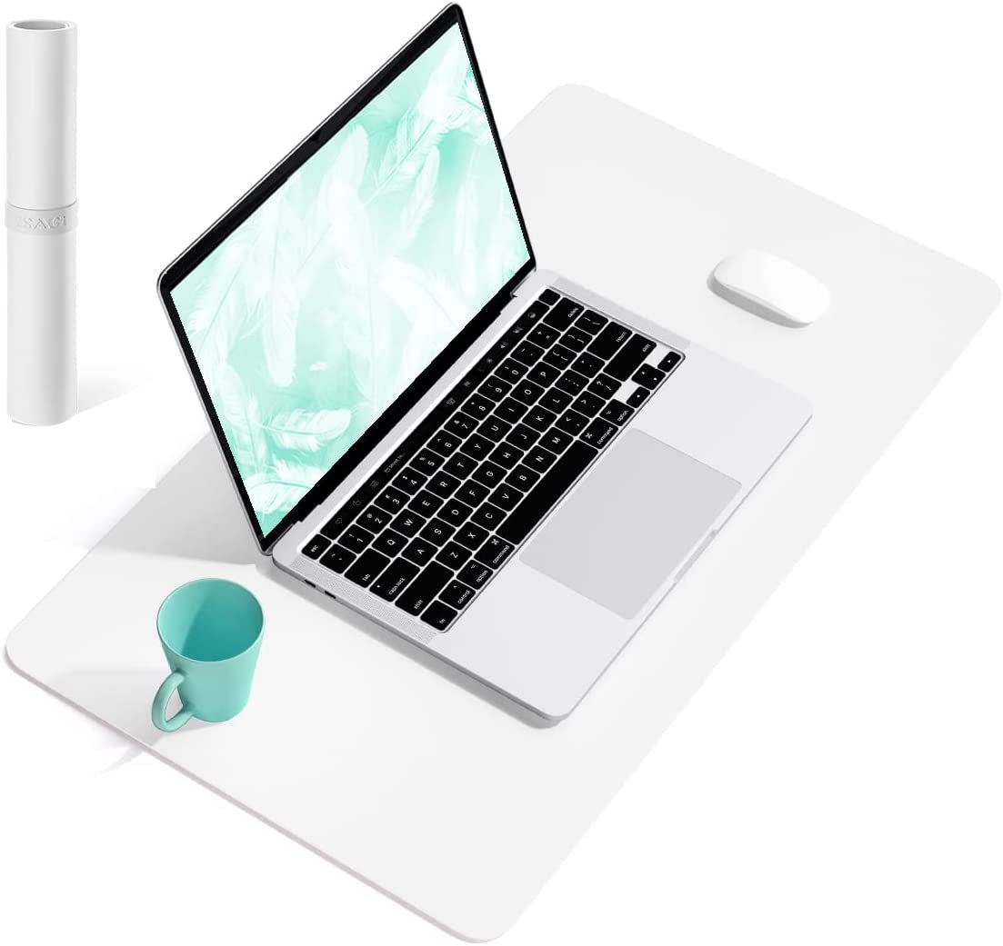 Non-Slip Waterproof PVC Leather Desk Pad, Ultra-Thin Large Mouse Pad, Easy-Clean Writing Mat (Olive Green, 31.5" x 15.7")